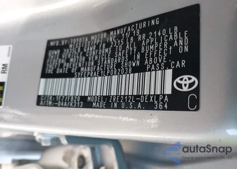 2020 Toyota Corolla Le from USA, damaged, VIN 5YFEPRAE1LP082038